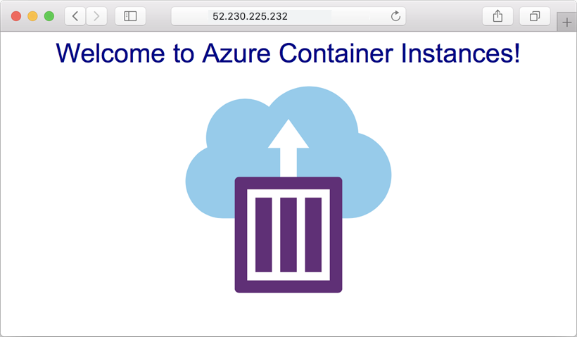 Aplikace nasazená pomocí služby Azure Container Instances zobrazená v prohlížeči