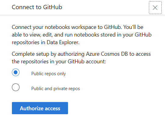 Screenshot of the 'Connect to GitHub' dialog with options for various levels of access.