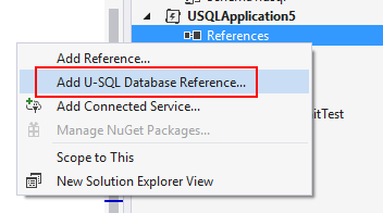 Data Lake Tools for Visual Studio – přidání odkazu na projekt databáze