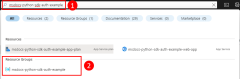 Snímek obrazovky znázorňující použití horního panelu hledání na webu Azure Portal k vyhledání a přechodu na skupinu prostředků v Azure