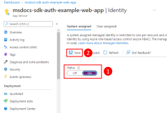 Snímek obrazovky znázorňující povolení spravované identity pro prostředek Azure na stránce Identita prostředku