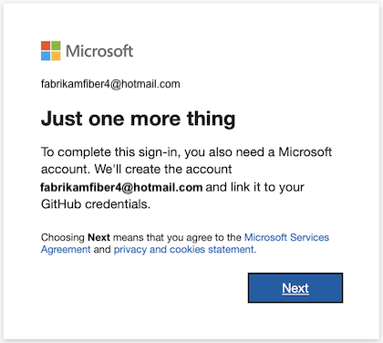 Propojení účtu GitHub s účtem Microsoft