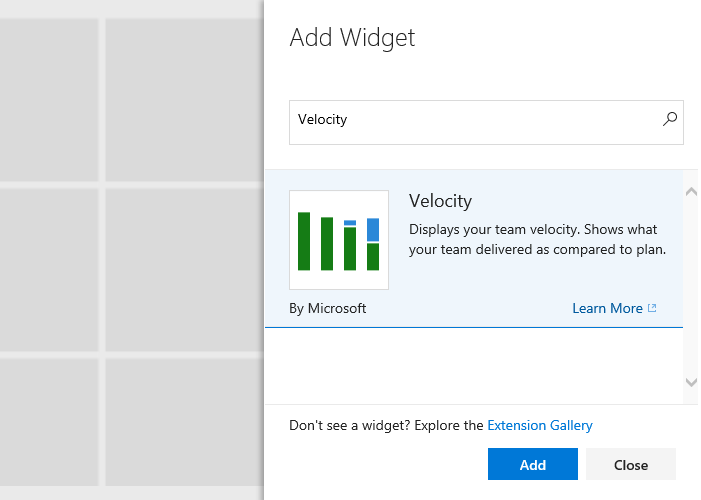 Snímek obrazovky widgetu Velocity v katalogu widgetů