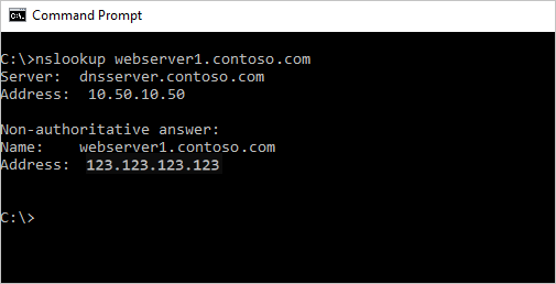 Snímek obrazovky s nástrojem nslookup v cmd pro veřejnou IP adresu