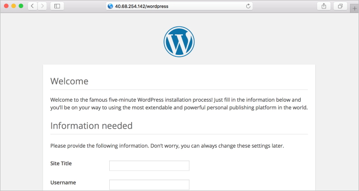 Stránka instalace Wordpressu