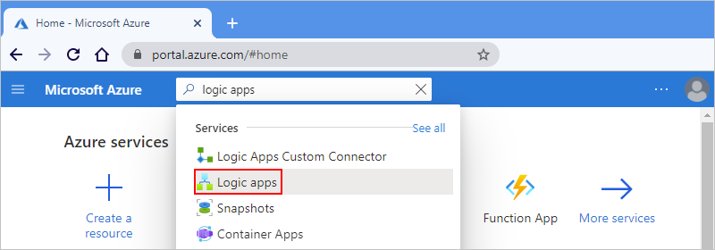 Screenshot that shows Azure portal search box with 