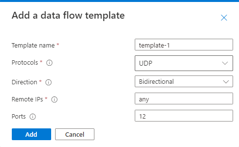 Screenshot of the Azure portal showing the Add data flow template pop-up.