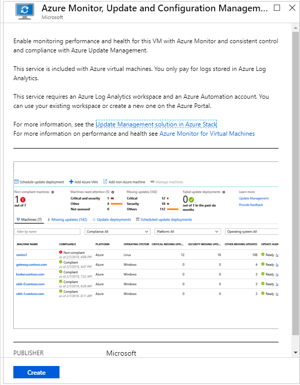 Nastavení správy služby Azure Monitor, aktualizace a konfigurace