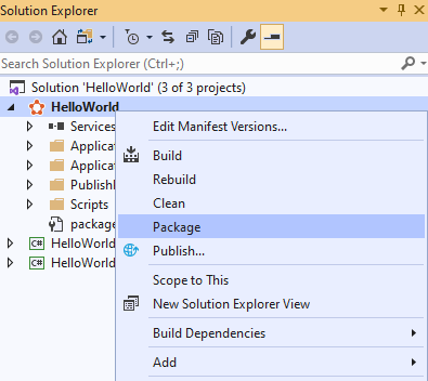 Zabalení aplikace pomocí sady Visual Studio