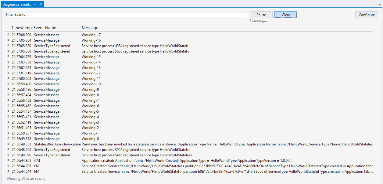 Zobrazení diagnostických událostí v sadě Visual Studio