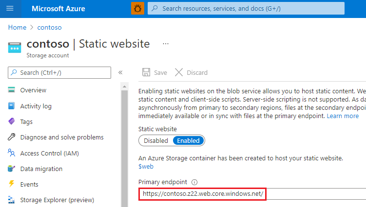 Metrika metrik statických webů Azure Storage