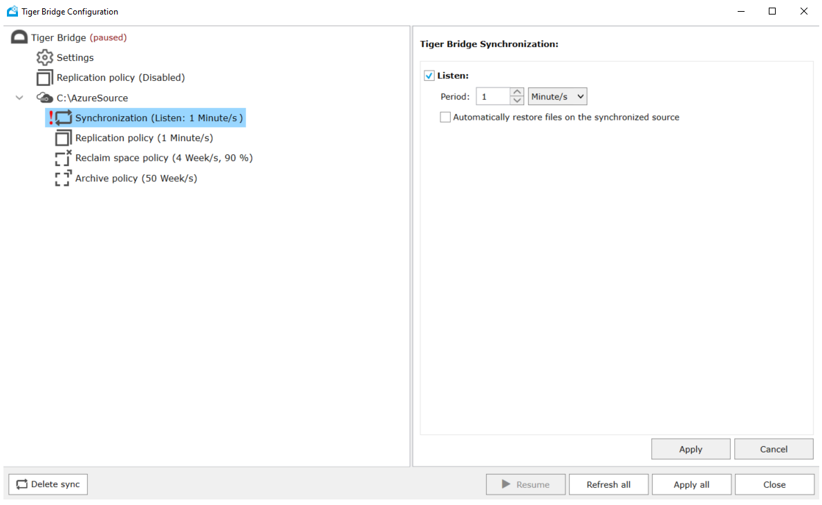 Screenshot that shows how to set a synchronization policy for multi-site configuration.