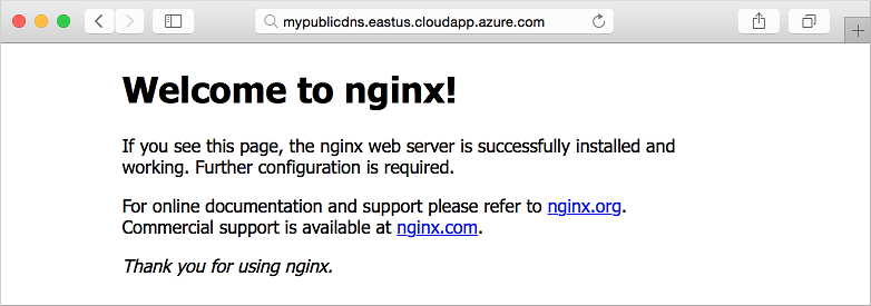 Výchozí web NGINX na virtuálním počítači