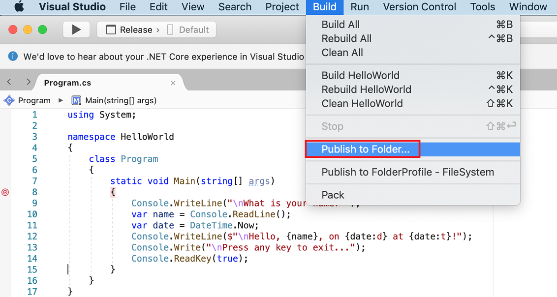 Visual Studio Publish context menu