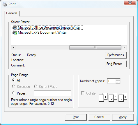 Screenshot that shows a Print dialog box.