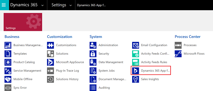 Umožňuje přejít na Dynamics 365 App for Outlook.