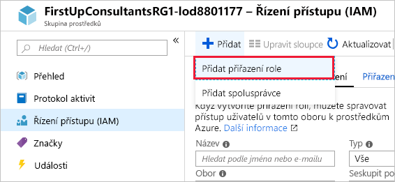 Screenshot that shows Add role assignment menu.