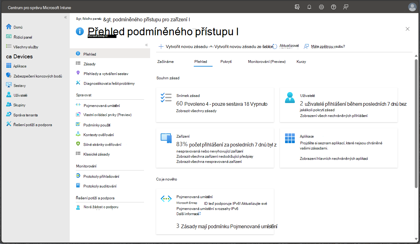 Snímek obrazovky centra Microsoft Endpoint Manager správy – podmíněný přístup