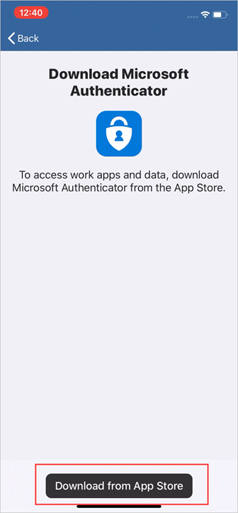 Ukázkový snímek obrazovky s Portál společnosti stáhnout aplikaci Microsoft Authenticator