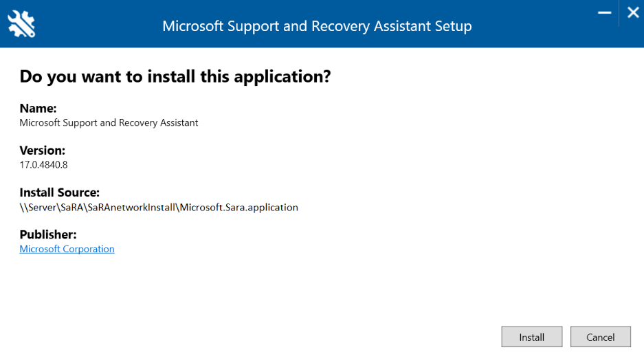 Microsoft Support and Recovery Assistant stránce ručního nastavení.