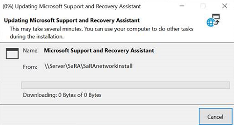 Microsoft Support and Recovery Assistant indikátor průběhu.