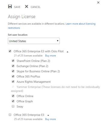 Snímek obrazovky se stránkou Přiřadit licenci v Microsoftu 365
