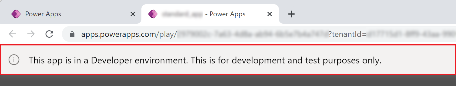 Power Apps Banner aplikace vývojářského prostředí.