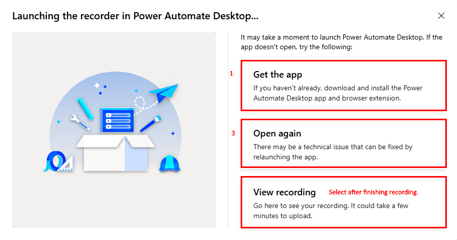 Screenshot 'Spuštění záznamníku na desktopové obrazovce Power Automate.