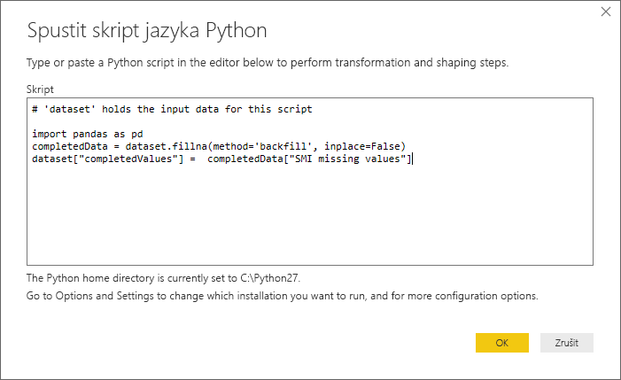 Screenshot of the Run Python Script dialog, showing the script code.