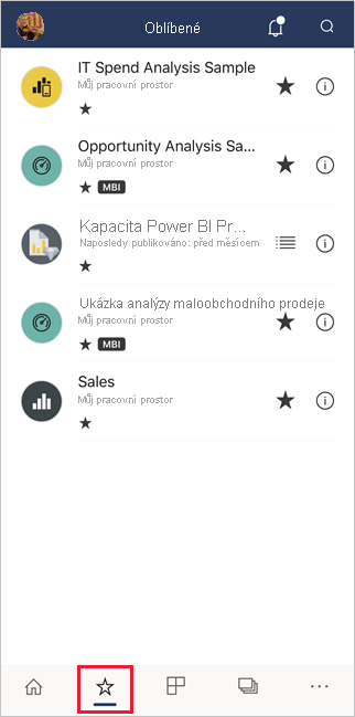 Favorites in the Power BI mobile apps