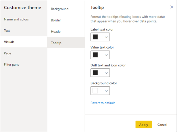 Customize the tooltip theme in the Customize theme dialog.