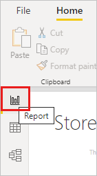 Screenshot shows the Report view icon in Power BI Desktop.