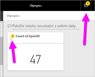 Screenshot of the Notification icon and alert in Power BI service notification center.