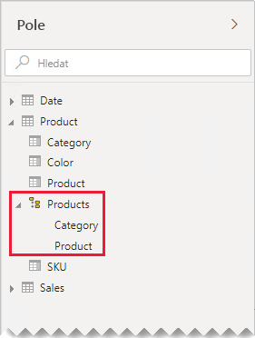 The Fields pane shows both tables expanded, and the columns are listed as fields with Products called out.