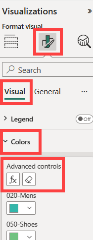 Screenshot that demonstrates the steps to select Advanced color controls.