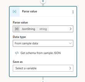 Snímek obrazovky zobrazující výběr datového typu pro uzel Parsovat hodnotu.
