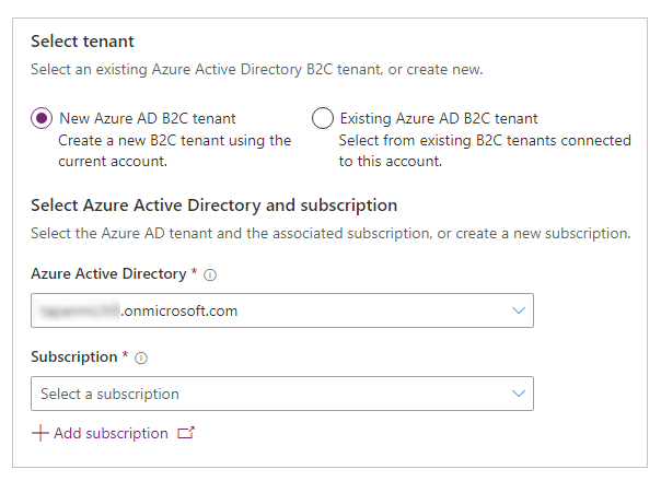 Vytvoření nového klienta Azure AD B2C.