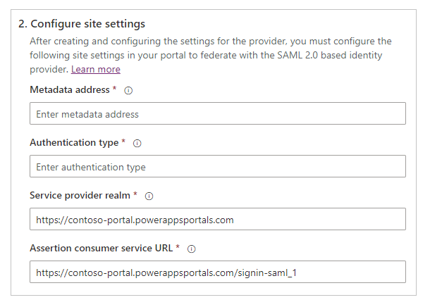 Konfigurujte nastavení webu SAML 2.0.