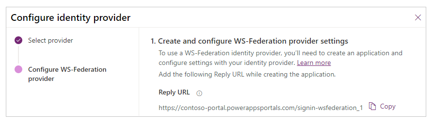 Vytvořte aplikaci WS-Federation.