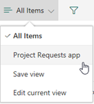 Zobrazení aplikace Project Requests.