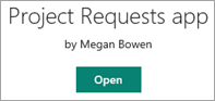 Otevření aplikace Project Requests.