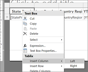 Screenshot that shows how to insert a left column into a report.