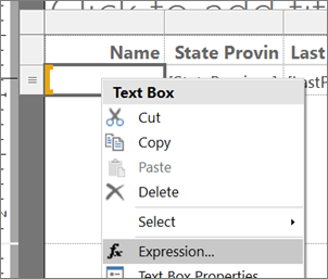 Screenshot that shows how to insert an expression into a report.