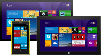 Snímek obrazovky s různými typy zařízení s Windows