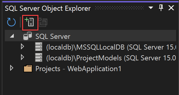 Snímek obrazovky s tlačítkem Přidat SQL Server Průzkumník objektů SQL Server