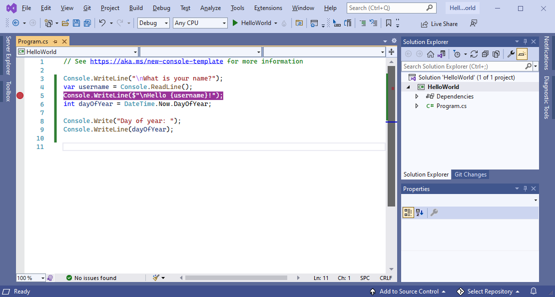 Snímek obrazovky znázorňující Sadu Visual Studio v modrém motivu