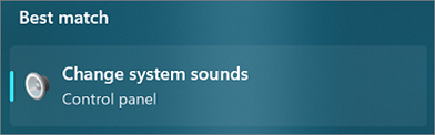 Snímek obrazovky s výsledky hledání Změnit systémové zvuky ve Windows 11