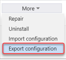 Export konfigurace z karty produktu v instalačním programu sady Visual Studio
