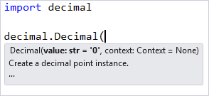 Snímek obrazovky znázorňující nápovědu k podpisu v editoru sady Visual Studio