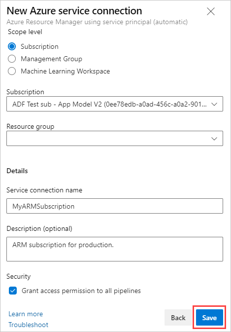 Dialogové okno připojení k Azure Resource Manageru